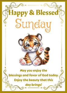 a happy and blessed sunday card with a baby tiger