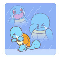 a cartoon drawing of a squirtle crying in the rain