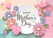 happy mother 's day greeting card with flowers and hearts