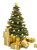 a christmas tree with gold decorations and a star on top