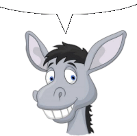 a cartoon donkey with a speech bubble above it 's head