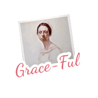 a sticker with a picture of a woman and the words " grace-ful "