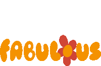 an orange and red logo for fabulous with a flower in the middle