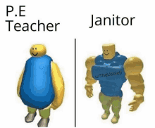 a picture of a teacher and a janitor standing next to each other .