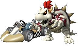 a skeleton bowser is driving a kart next to another skeleton bowser