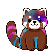 a pixel art drawing of a red panda with a colorful fur .