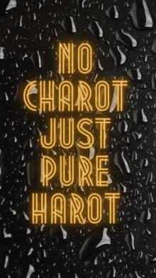 a neon sign that says no charot just pure harot on a black background