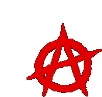 a red anarchy symbol with a star in the middle on a white background