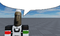 a statue in a maid outfit has a speech bubble above its head