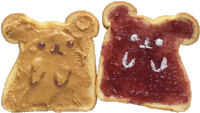 two pieces of toast with peanut butter and jelly on them