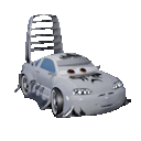 a cartoon car from the movie cars with its hood up .