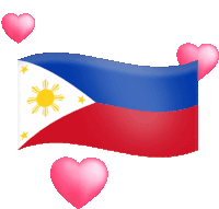 the flag of the philippines is waving in the wind with pink hearts around it