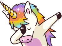 a cartoon unicorn with a rainbow mane is dancing