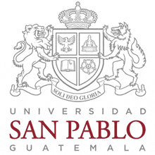 a logo for universidad san pablo guatemala with two lions and a wolf