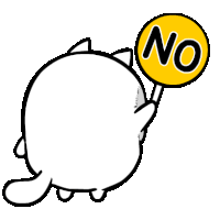 a cartoon cat is holding a no sign in its paw .