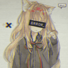 a girl with a cat ear is wearing a shirt that says error