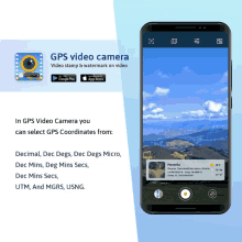 an advertisement for gps video camera shows a phone taking a picture