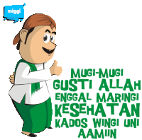 a cartoon of a man giving a thumbs up with the words " miggi " above him