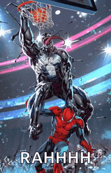 a basketball game between venom and spider-man