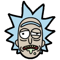 a drawing of rick from rick and morty with a green tongue coming out of his mouth