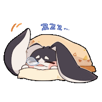 a cartoon drawing of a rabbit sleeping under a blanket with the words zzz below it