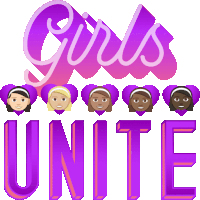 a purple logo that says girls unite with emoji faces