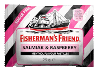 a package of fisherman 's friend salmiak and raspberry