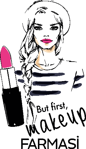 a drawing of a woman and a lipstick that says but first makeup