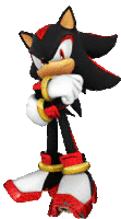 shadow the hedgehog from the video game sonic the hedgehog is standing with his arms crossed .