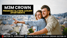 an advertisement for m3m crown premium 3 & 4 bhk luxury apartments in gurugram