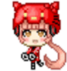 a pixel art drawing of a girl wearing a red cat hat and headphones .