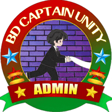 a logo for bd captain unity admin shows a man holding a light