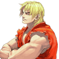 a drawing of a man with blonde hair and a red shirt