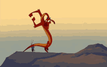 a cartoon dragon is standing on top of a hill