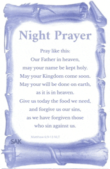 a night prayer is written on a scroll