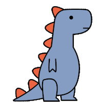 a cartoon drawing of a blue dinosaur with red horns and the letter w on its back