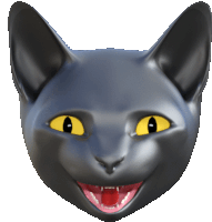 a 3d model of a black cat with yellow eyes