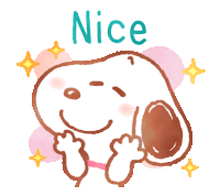 a cartoon drawing of snoopy with the word nice written above him