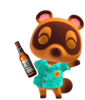 a teddy bear holding a bottle of manila brewing company beer