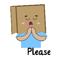 a cartoon of a person with a cardboard box on their head and the word please underneath