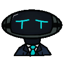 a cartoon of a robot in a suit and tie with a head that looks like a football .