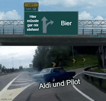 a green highway sign that says left exit 12 and bier