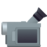 an icon of a video camera with a black lens on a white background