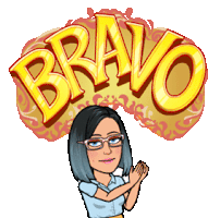 a cartoon woman is clapping in front of a bravo sign