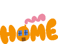 a cartoon drawing of the word home with a house in the middle