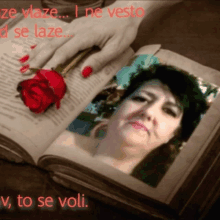 an open book with a picture of a woman and the words v to se voli on the bottom