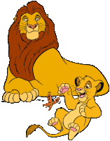 a cartoon drawing of a lion and a cub with a butterfly