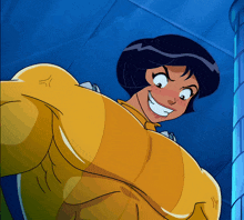 a cartoon character with big muscles and a big smile