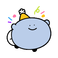 a cartoon character wearing a party hat with a smile on its face .