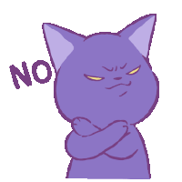 a purple cat with an angry look on its face and the word no below it